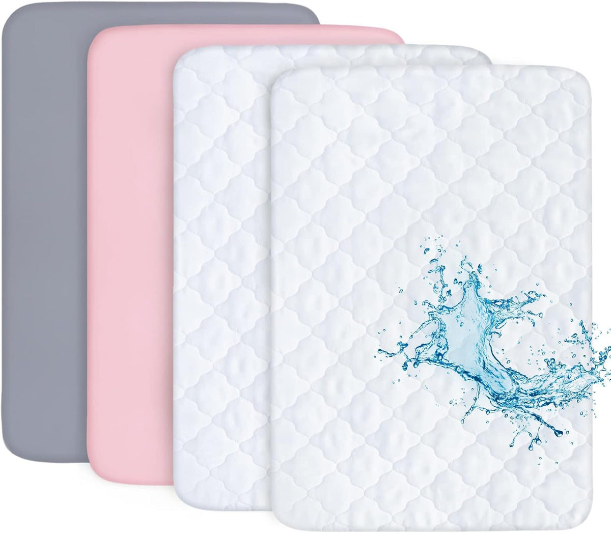 Biloban Pack n Play Sheets and Waterproof Mattress Protector, Grey&Pink, Breathable, Washable