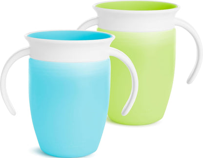 Munchkin® Miracle® 360 Trainer Sippy Cup with Handles, Spill Proof, 7 Ounce, 2 Pack, Green/Blue