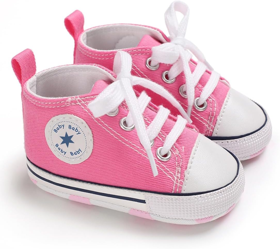 Unisex Baby Girls Boys Canvas High-top Shoes, Newborn Infant Anti-Slip Soft Sole Frist Walking