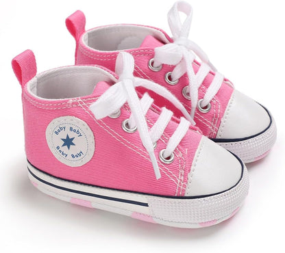 Unisex Baby Girls Boys Canvas High-top Shoes, Newborn Infant Anti-Slip Soft Sole Frist Walking