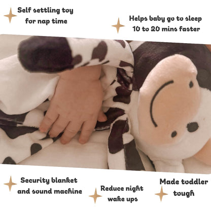 Love By Emi Baby Music Lovey Black & White Cow, Baby Sleep Soother for Crib & Cuddle Bedtime, White