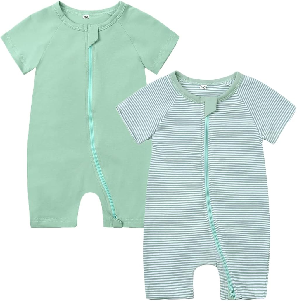 Feidoog Baby Boys 2Pack Rompers Summer Short Sleeve 2 Way Zipper One-Piece Romper Jumpsuit Sleep