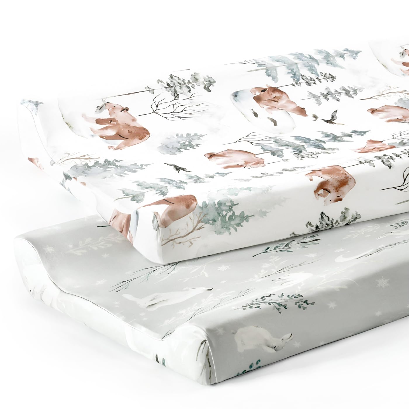 GRSSDER Stretch Ultra Soft Jersey Knit Changing Pad Cover Set 2 Pack, Change Table Pad Covers Fit