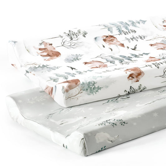 GRSSDER Stretch Ultra Soft Jersey Knit Changing Pad Cover Set 2 Pack, Change Table Pad Covers Fit
