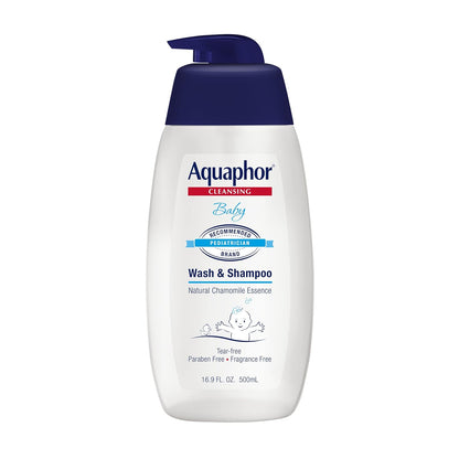 Aquaphor Baby Wash and Shampoo - Mild, Tear-free 2-in-1 Solution for Baby’s Sensitive Skin - 16.9