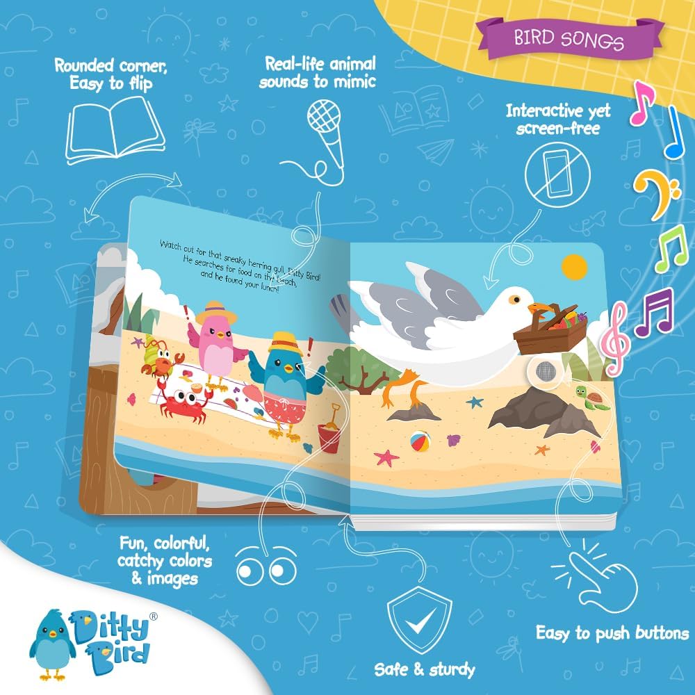 Ditty Bird Animal Sounds Book for Toddlers – Interactive Book Featuring Cuckoo, Blue Tit, Herring