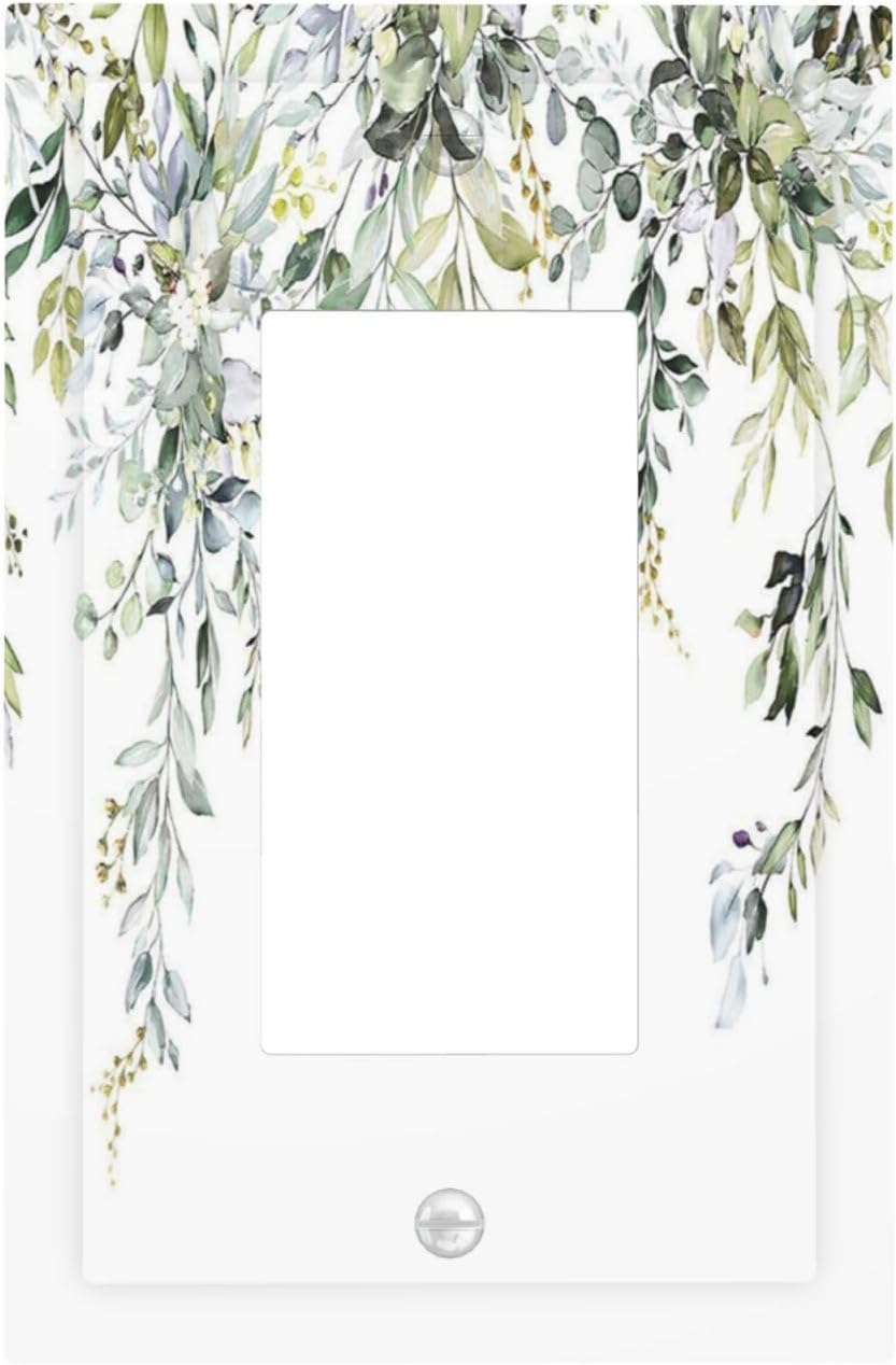Decorative Outlet Covers Boho Farmhouse Flower Leaf Sage Green 1 Gang Single Rocker Light Switch