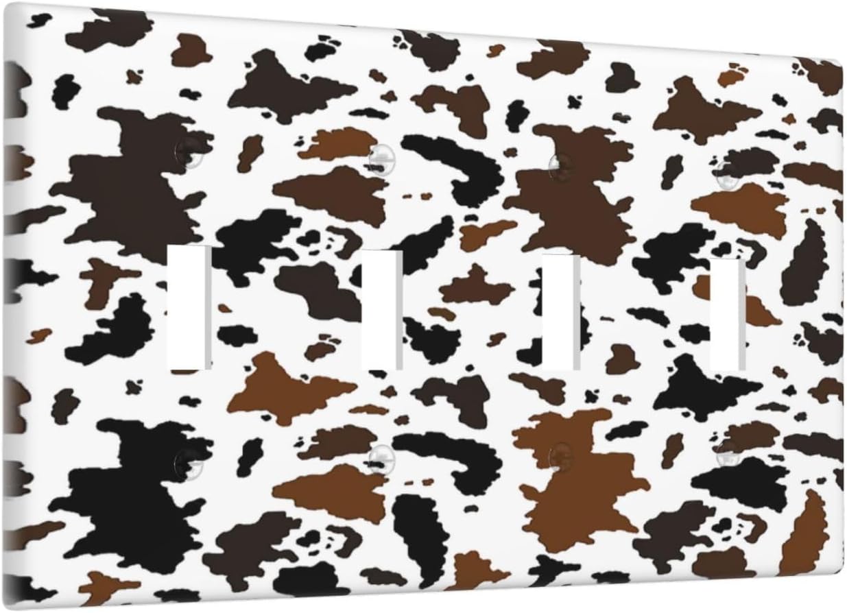 Light Switch Covers Rustic Cowhide Highland Cow Milk Cow Quad Toggle Electrical Faceplate 4 Gang