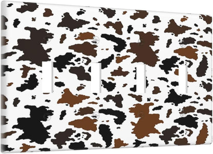 Light Switch Covers Rustic Cowhide Highland Cow Milk Cow Quad Toggle Electrical Faceplate 4 Gang
