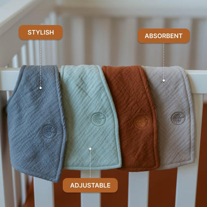 Parker Baby Muslin Bandana Drool Bibs | 100% Soft Muslin Cotton, Absorbent & Adjustable | Stylish