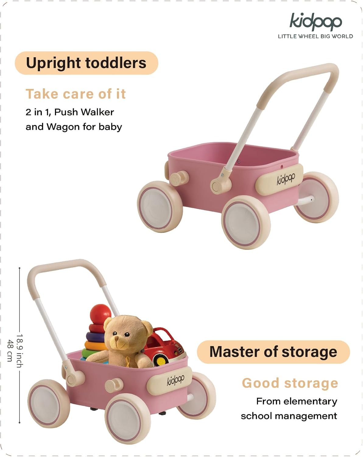 PULA Baby Push Walker with Wheels Toddler Wagon for First Learner Baby Toys 6-12 Months, 1 Year Old
