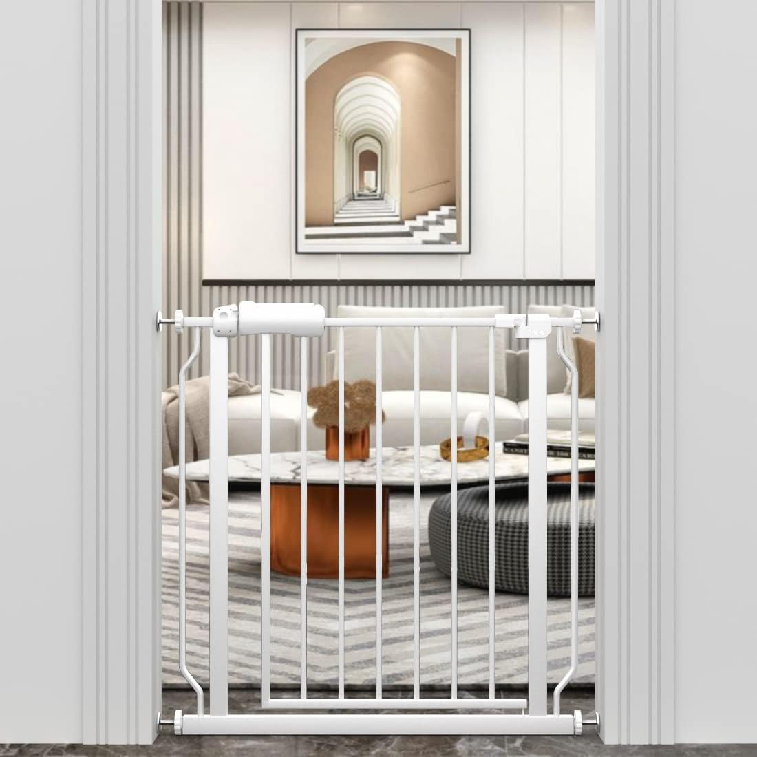 WAOWAO Baby Gate 29.13-33.82" Extra Wide Pressure Mounted Walk Through Swing Auto Close Safety