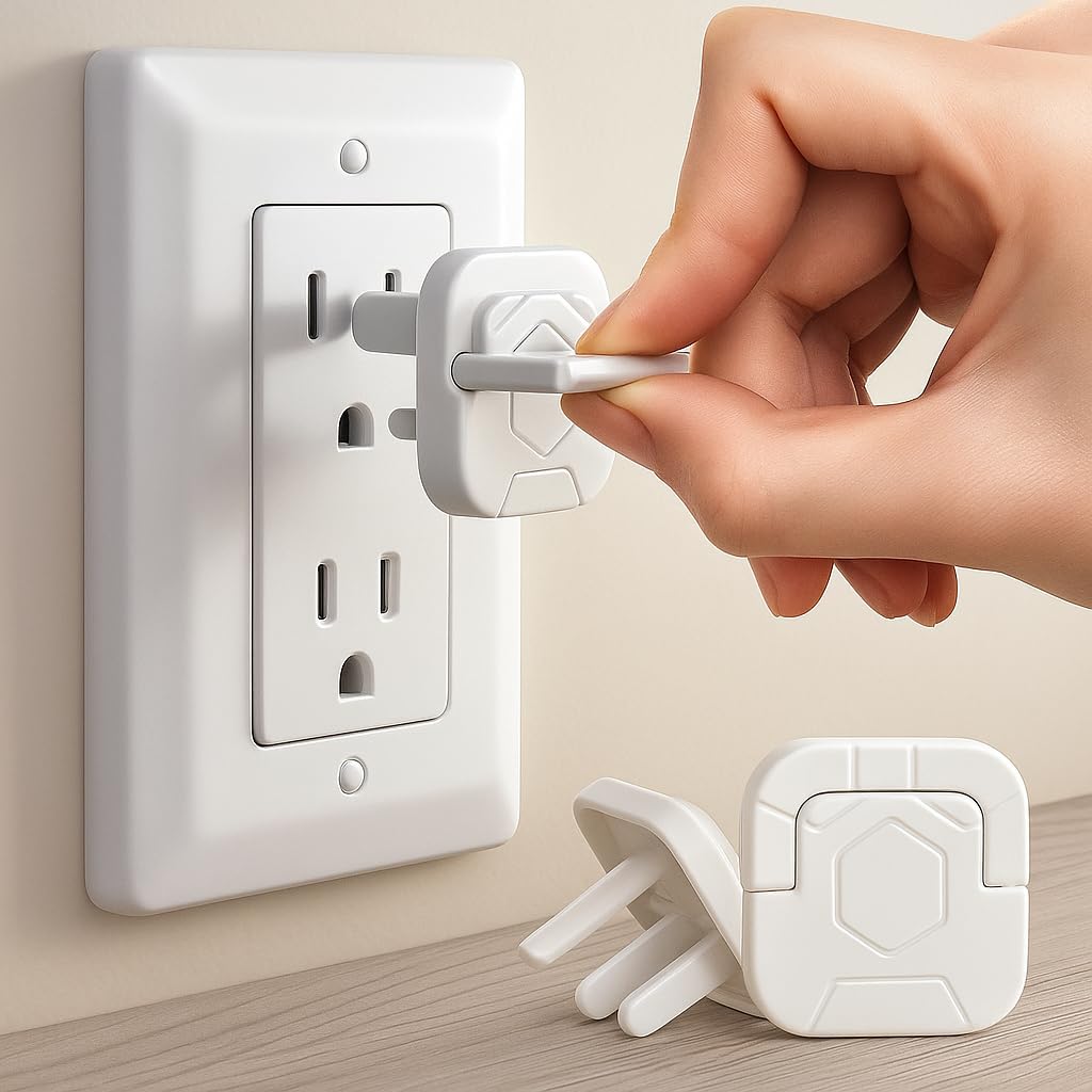 60 Pack Outlet Covers Baby Proofing with Pull Handle- Plug Covers Baby Proofing- White Baby Proof