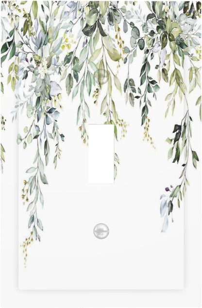 Decorative Light Switch Cover Boho Farmhouse Flower Leaf Sage Green 1 Gang Single Toggle Device