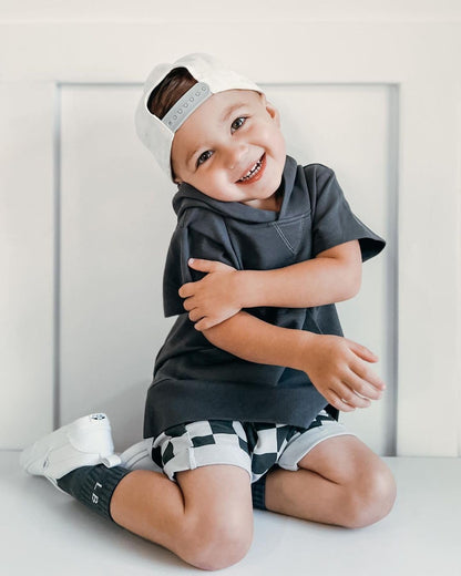 Toddler Baby Boy Summer Hooded Outfit Contrast Color Short Sleeve T Shirt Top Elastic Shorts Summer
