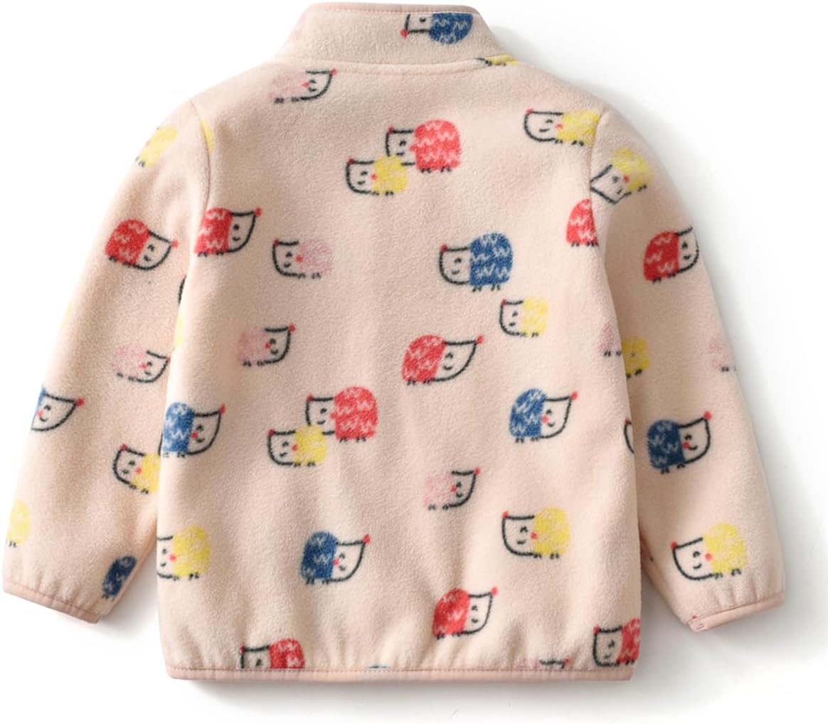 Kids Printed Polar Fleece Jacket Toddler Baby Boys Girls Autumn Winter Warm Sherpa Lining Outerwear