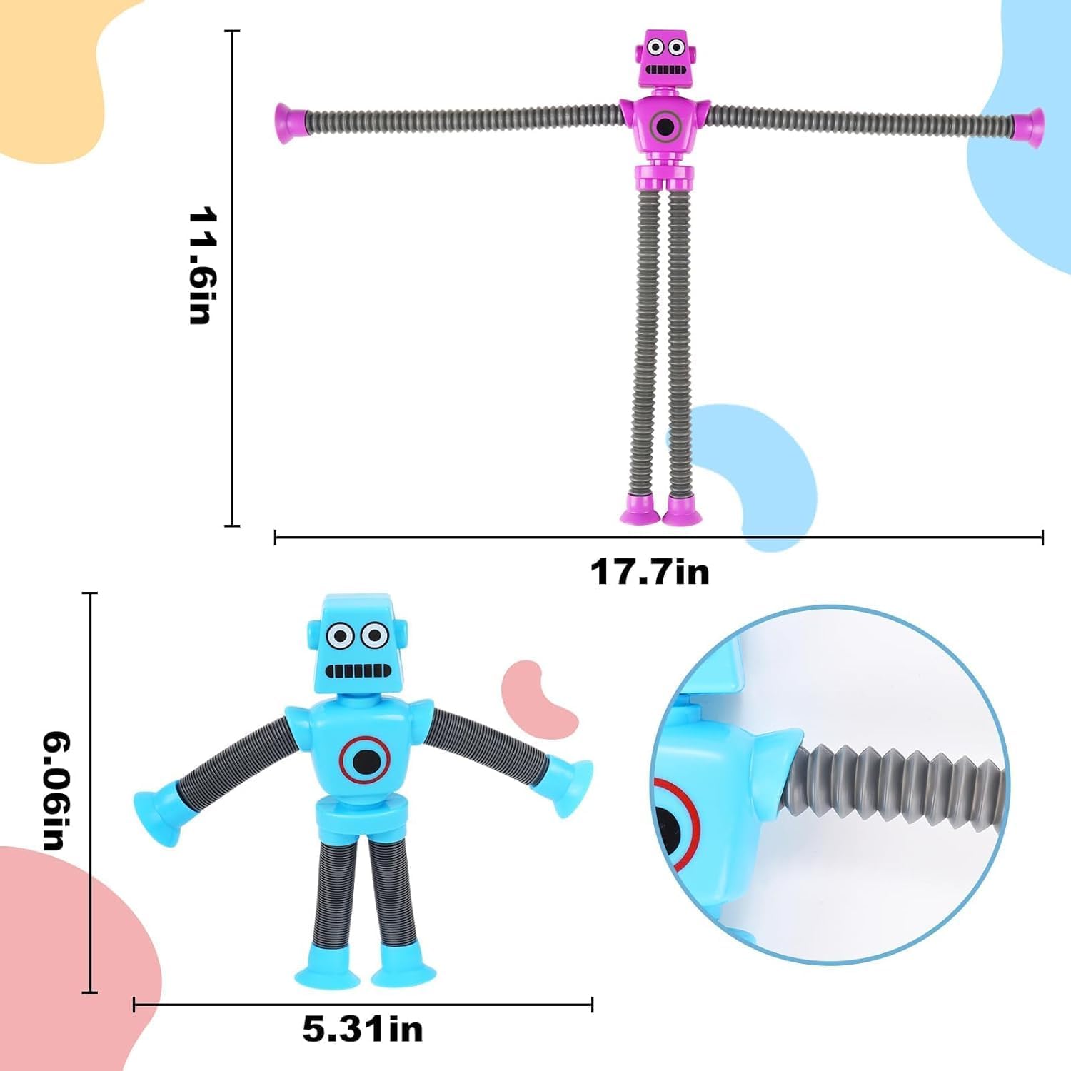 12PCS Telescopic Suction Cup Robot Toy,pop Tubes,Toys for Kids,Toddler Travel Toys,Toddler Sensory