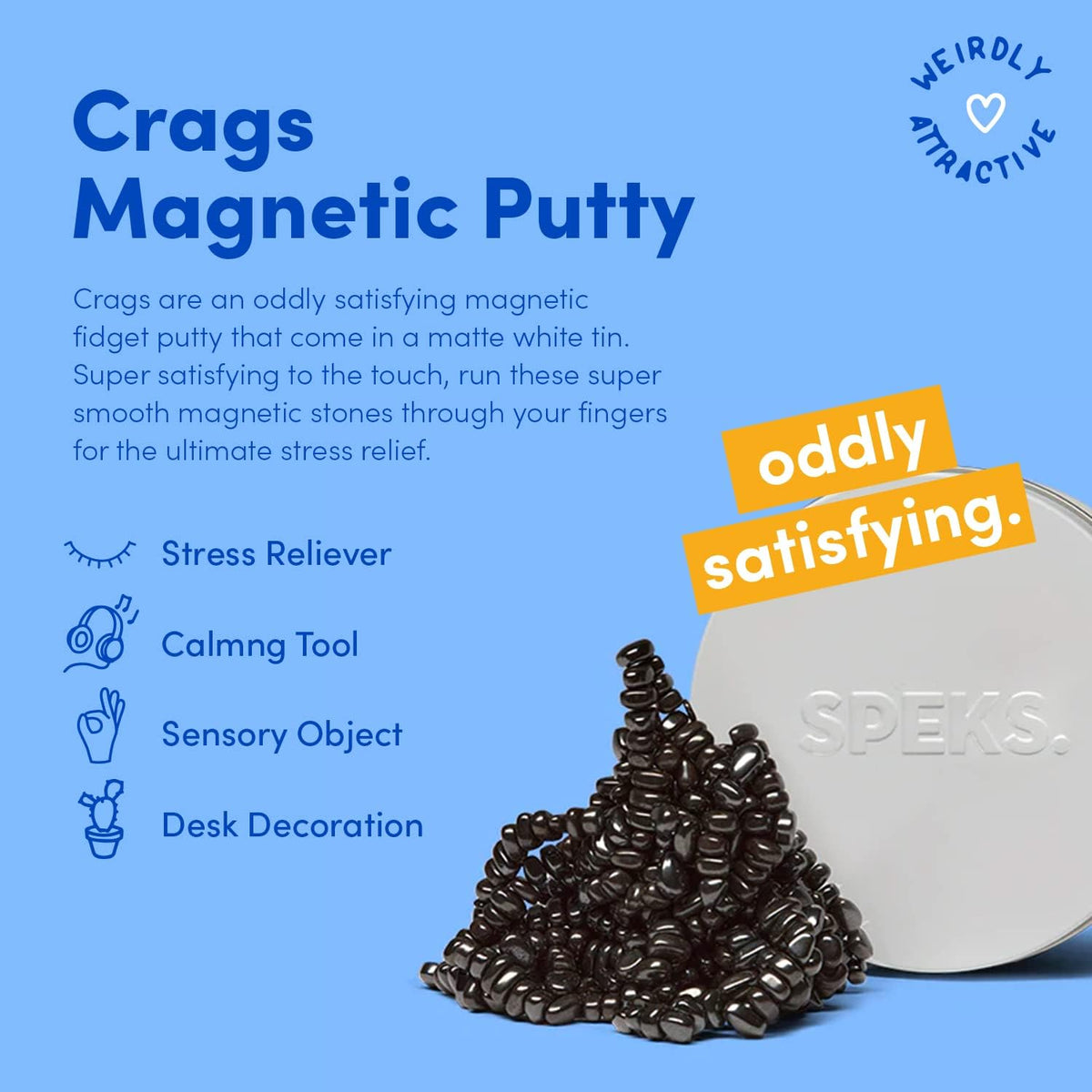 Speks Crags Ferrite Putty | Over 500 Smooth Ferrite Stones in a Metal Tin | Fun Quiet Fidget Toys