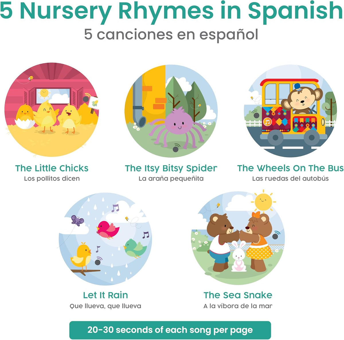 Binibi Spanish Musical Book for Babies & Toddlers 1-3 Los Pollitos Dicen & Other Nursery Rhymes |