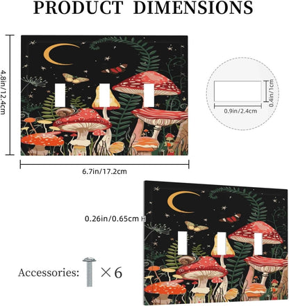 Moon Star Red Mushroom Forest Butterfly Green Plant Decorative Switch Plates 3 Gang Wall Plate