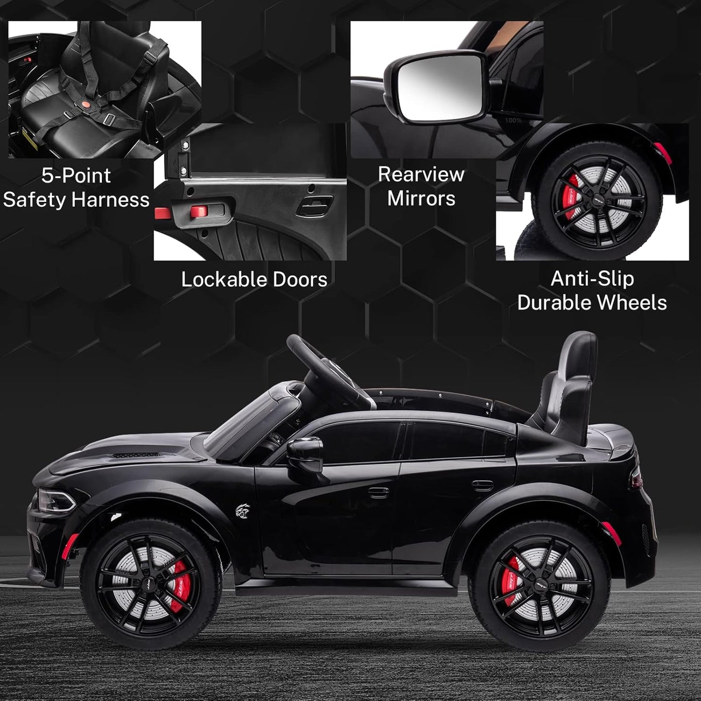 12V 7Ah Kids Electric Ride on Car, Licensed Dodge Charger SRT Hellcat, Battery Powered 4-Wheels Toy