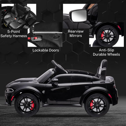 12V 7Ah Kids Electric Ride on Car, Licensed Dodge Charger SRT Hellcat, Battery Powered 4-Wheels Toy