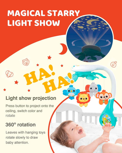 KiddoLab Baby Crib Mobile with Relaxing Music. Includes Ceiling Light Projector with Stars
