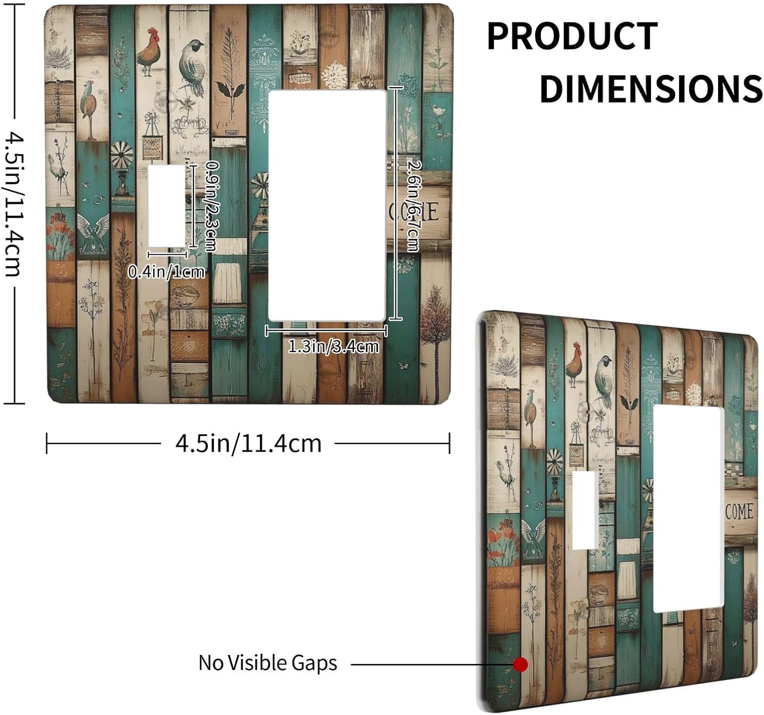 Outlet Covers Vintage Wood Brown Turquoise Splicing 1 Toggle 1 Rocker Combination Decorative Wall