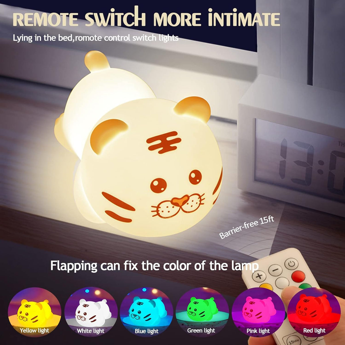 QANYI Christmas Gift Tiger Lamp, Silicone Color Changing Tiger Desk Nightlight, Rechargeable