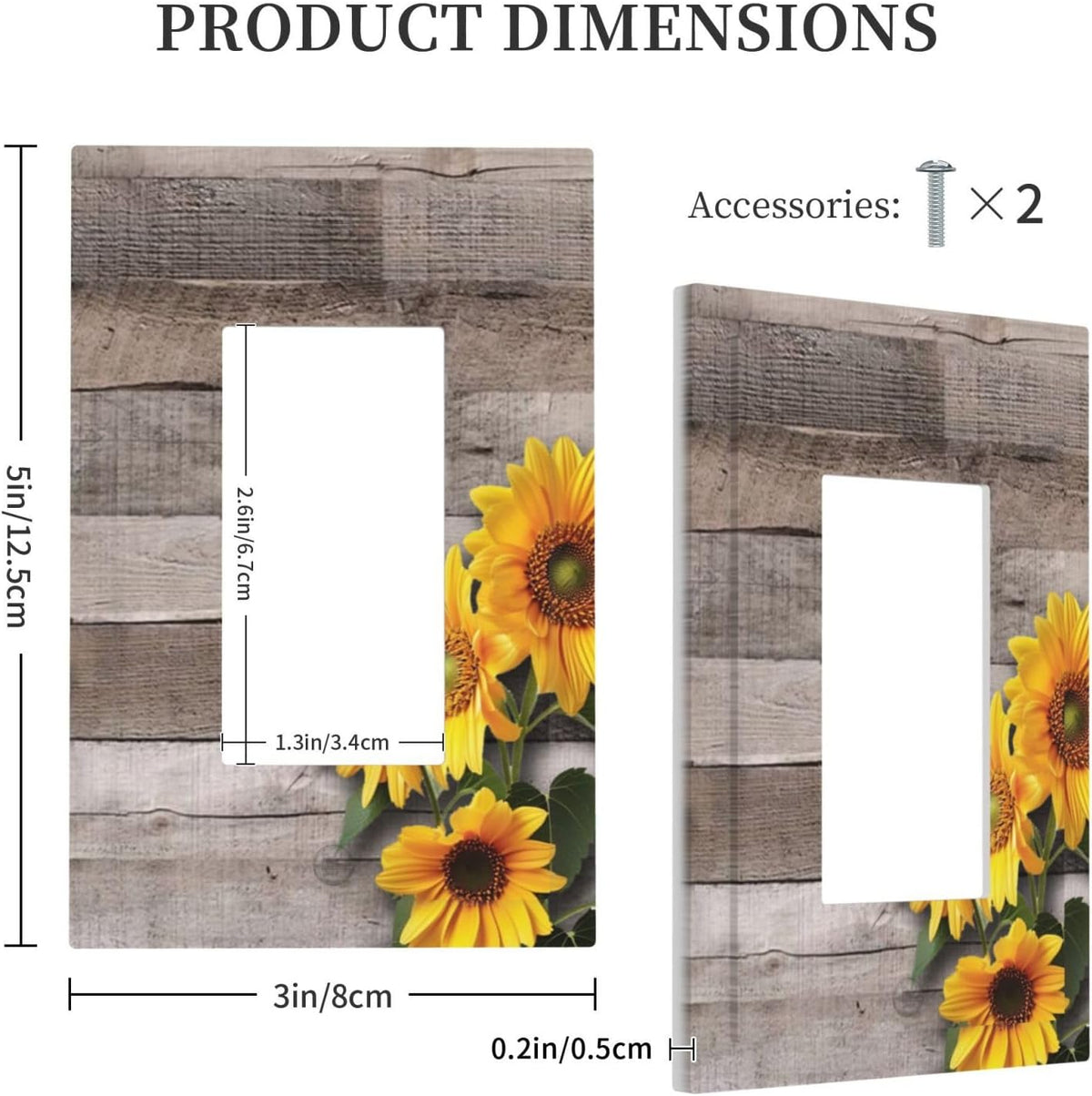 Sunflower Rustic Brown Gray Wood Decorative Outlet Covers 1 Gang Single Rocker Light Switch Cover