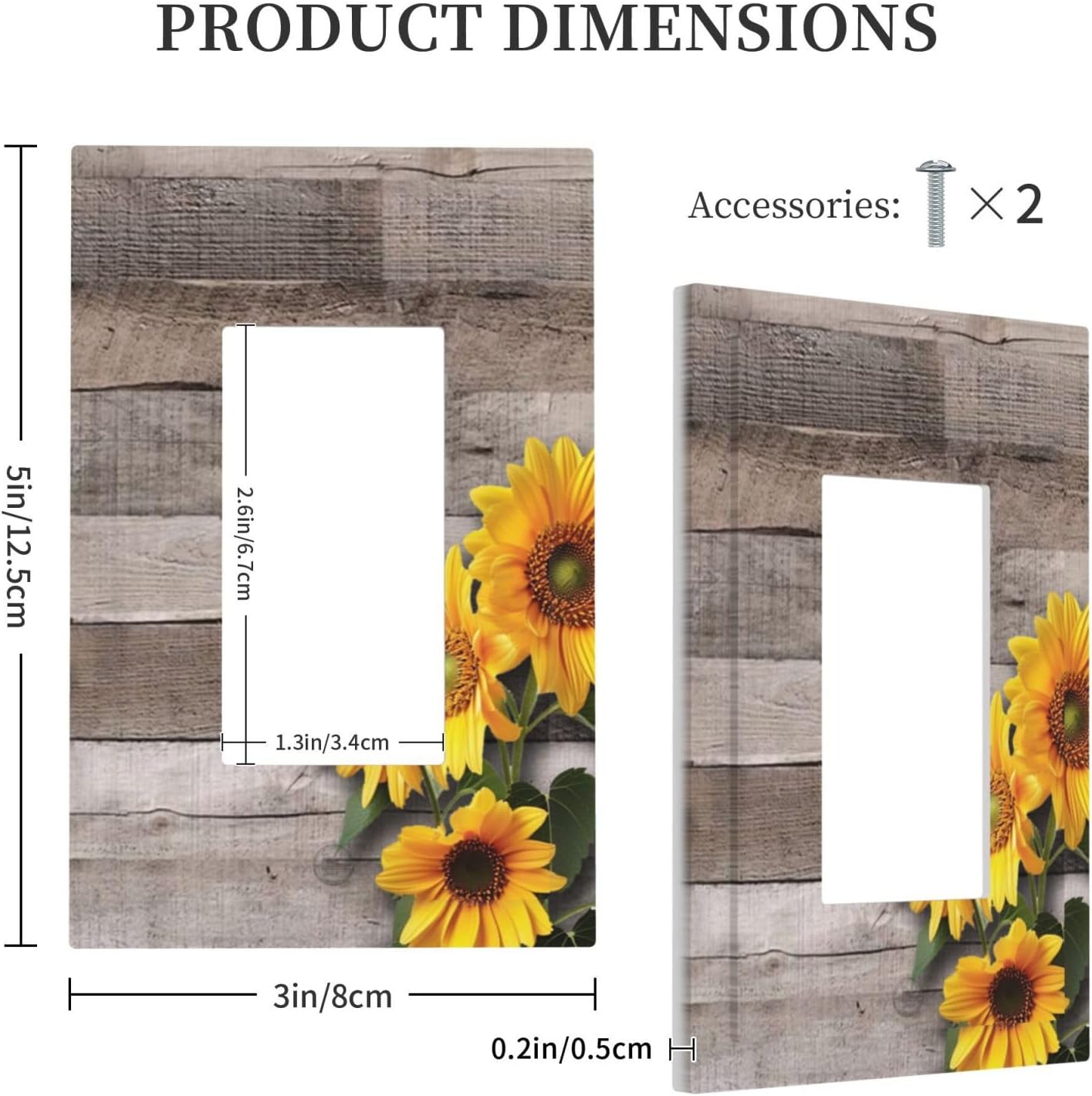 Sunflower Rustic Brown Gray Wood Decorative Outlet Covers 1 Gang Single Rocker Light Switch Cover