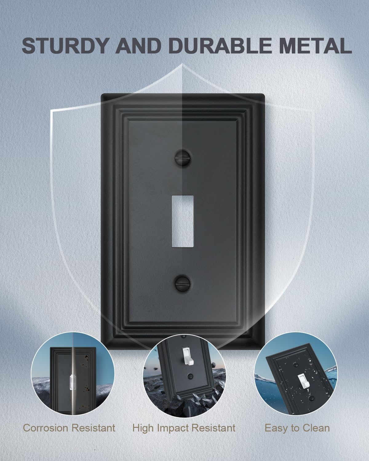 4-Pack Single Toggle Wall Plates, Decorative Black Switch Plate Covers, Metal Light Switch Covers