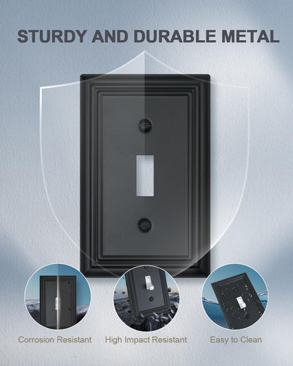 4-Pack Single Toggle Wall Plates, Decorative Black Switch Plate Covers, Metal Light Switch Covers