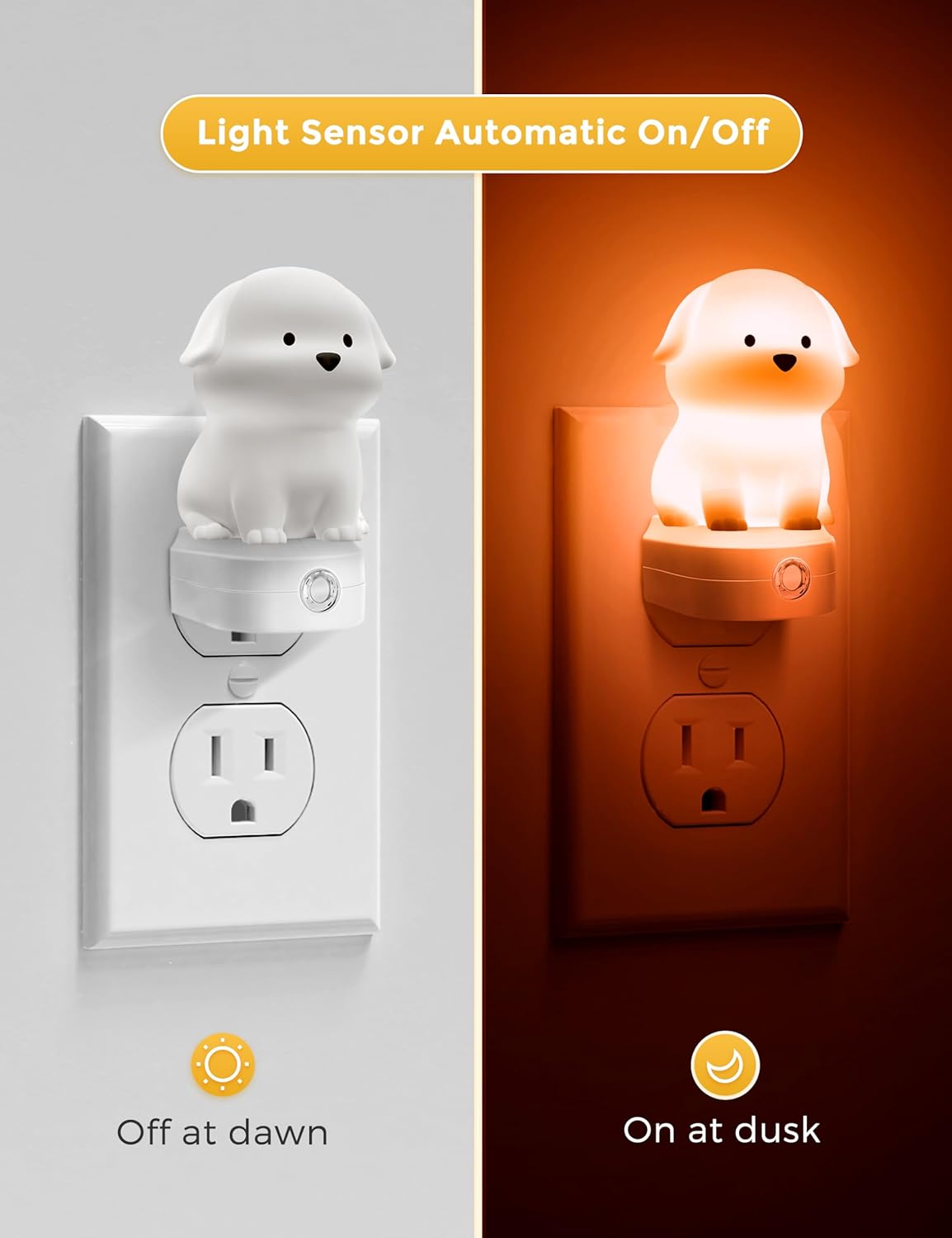 L LOHAS LED Plug in Night Light for Kids, 3D Cute Puppy Night Lights with Dusk to Dawn Sensor