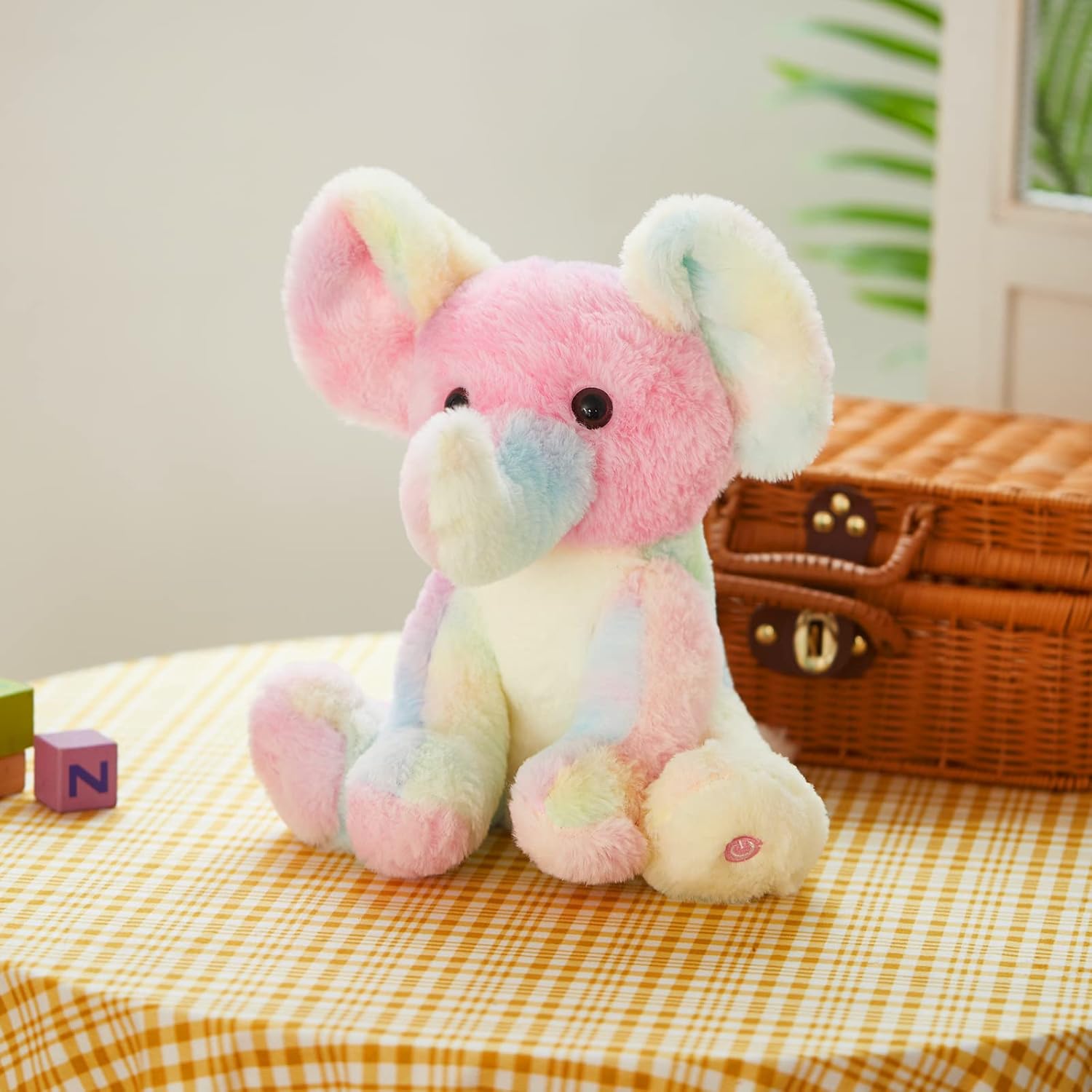 Glow Guards 12'' Musical Light up Rainbow Elephant Stuffed Animal,LED Singing Soft Wildlife Animal