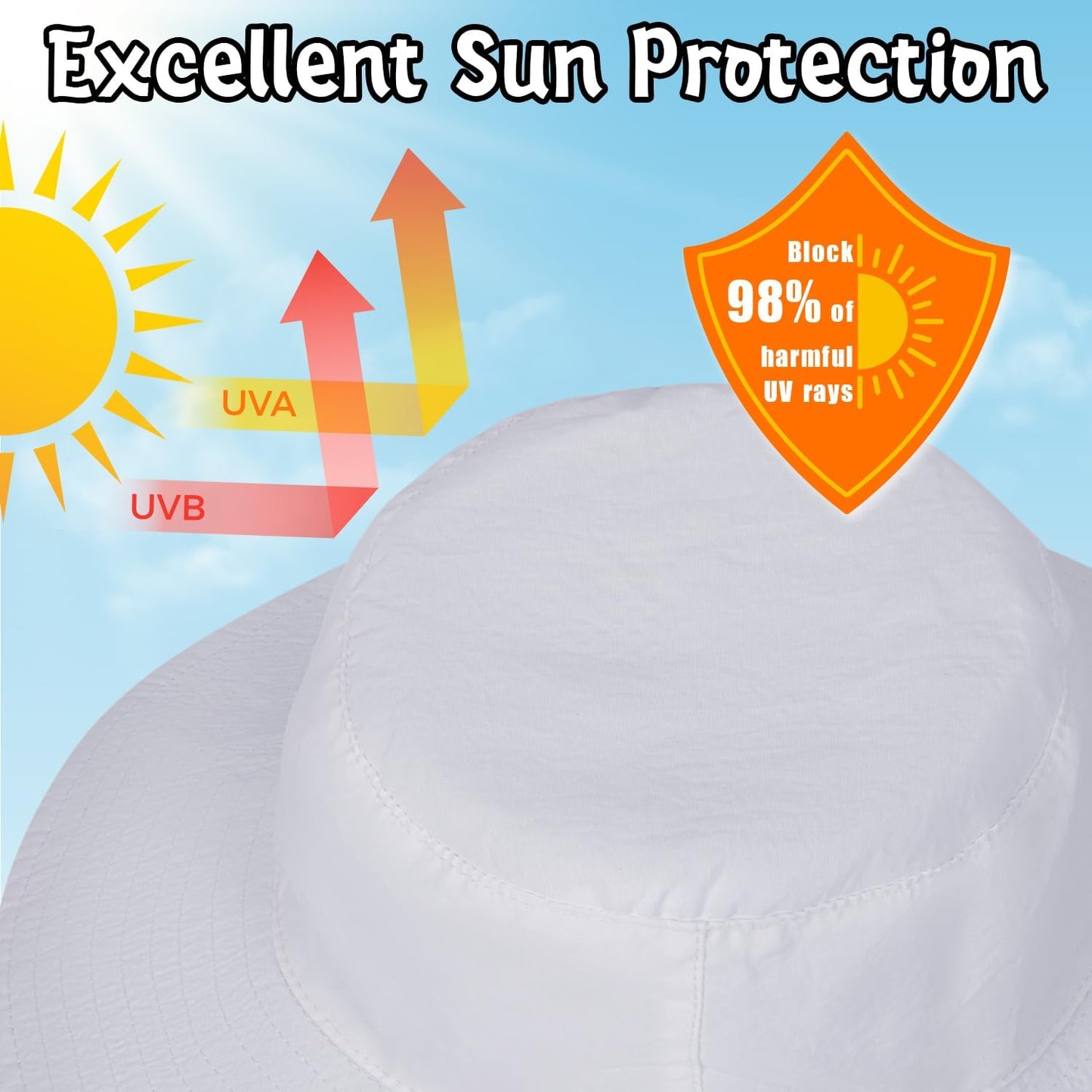 Baby Sun Hat Kids Summer UPF 50+ Toddler Bucket Hat Wide Brim Adjustable Beach Hats for Boys Girls