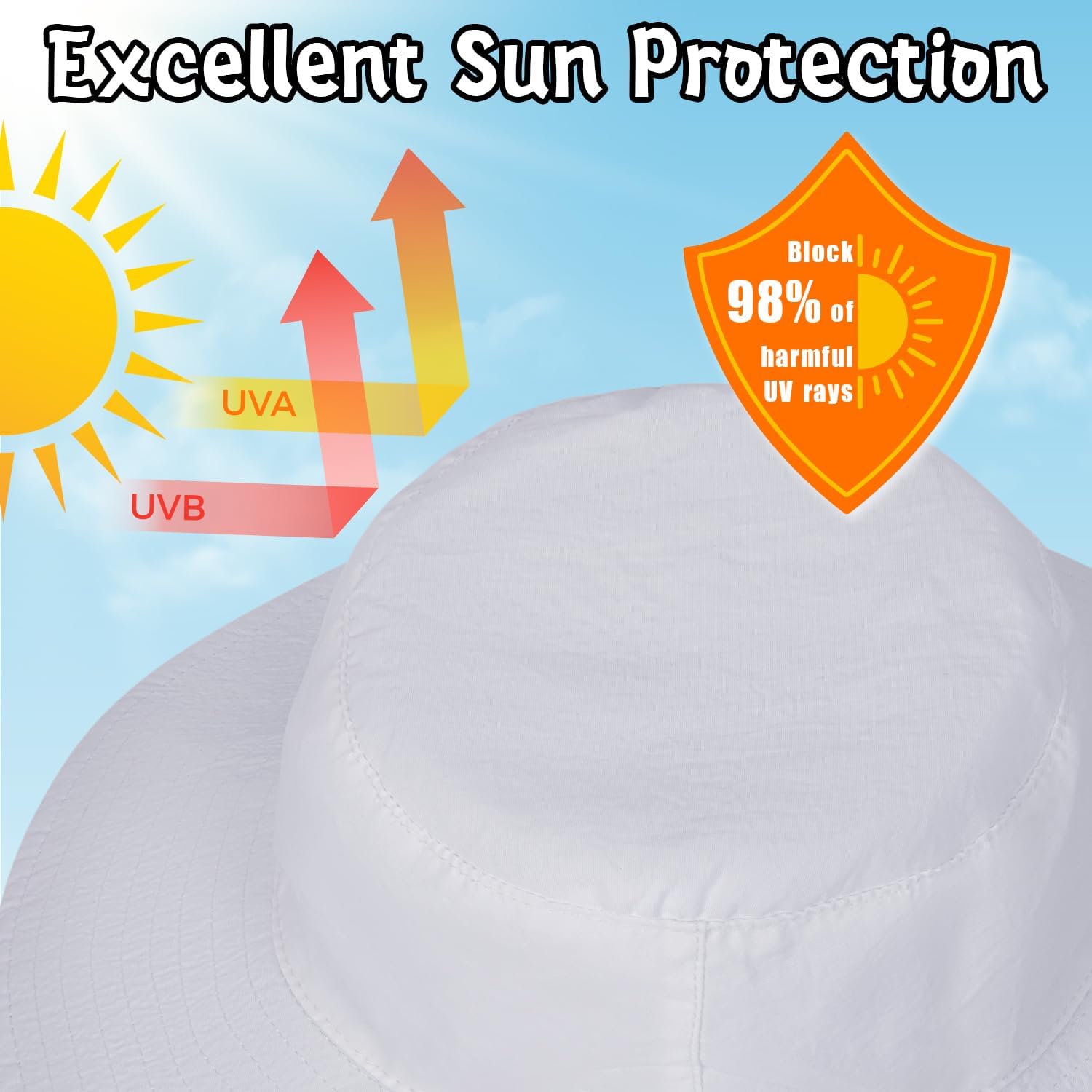 Baby Sun Hat Kids Summer UPF 50+ Toddler Bucket Hat Wide Brim Adjustable Beach Hats for Boys Girls
