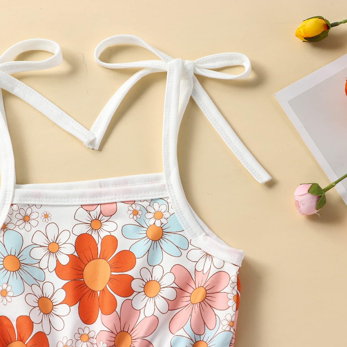 WZTYYDS Toddler Baby Girl Summer Clothes Floral Romper Tie-Up Strap Halter Jumpsuit Infant Summer