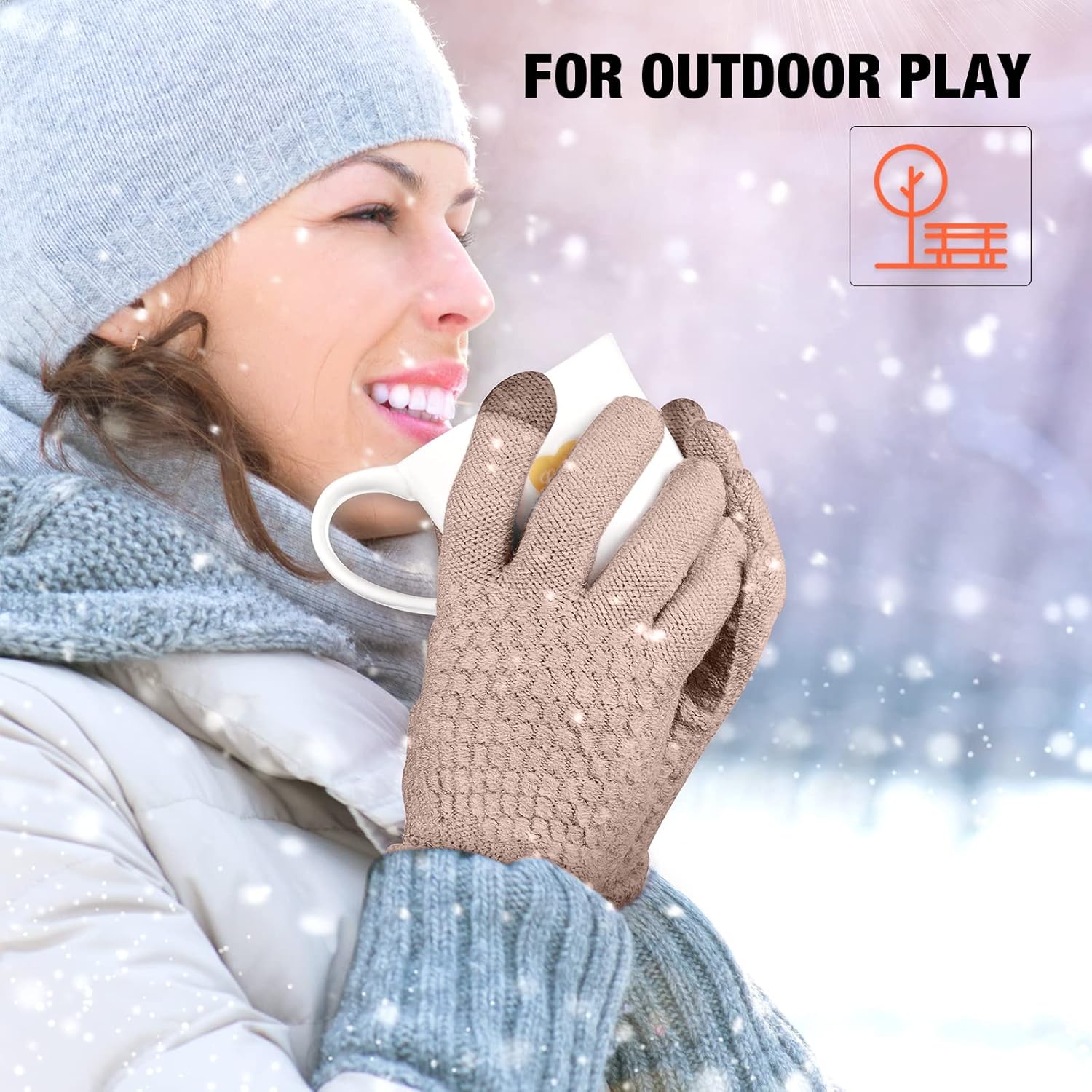 Geyoga 2 Pairs Women's Winter Touch Screen Gloves Soft Warm Fleece Lined Knit Elastic Cuff Winter