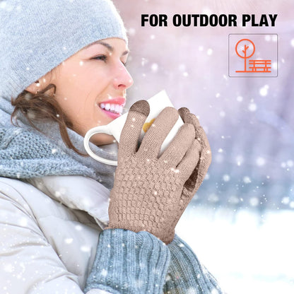 Geyoga 2 Pairs Women's Winter Touch Screen Gloves Soft Warm Fleece Lined Knit Elastic Cuff Winter