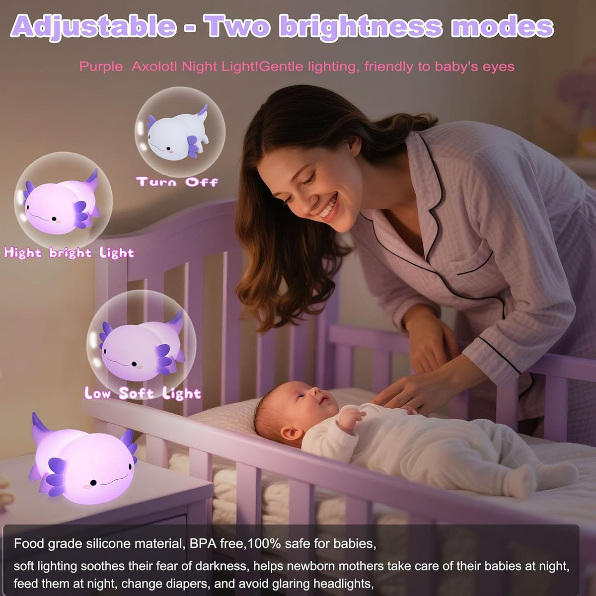 HAPPYBAG Axolotl Night Light,Cute Axolotl lamp Gifts for Kids,Dimmable Silicone Animal Nursery