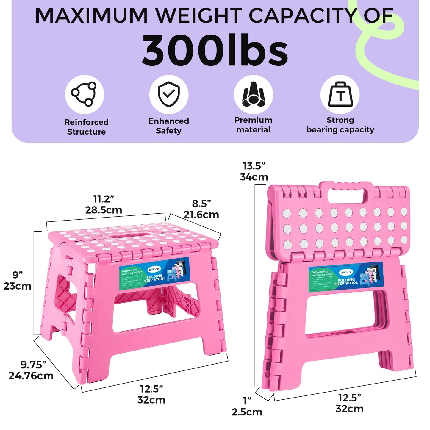 Dyforce Kids Step Stool 9 Inch, 300lbs Folding Step Stool for Toddler