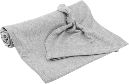 iEvolve Cotton Knitted Baby Swaddle Blanket with Hat Headband Set Newborn Swaddle Wrap Receiving
