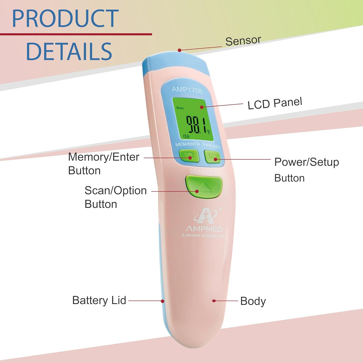Amplim Non-Contact Forehead Thermometer for Adults, Kids & Infants | Ampmed No-Touch Medical Grade