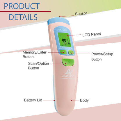 Amplim Non-Contact Forehead Thermometer for Adults, Kids & Infants | Ampmed No-Touch Medical Grade
