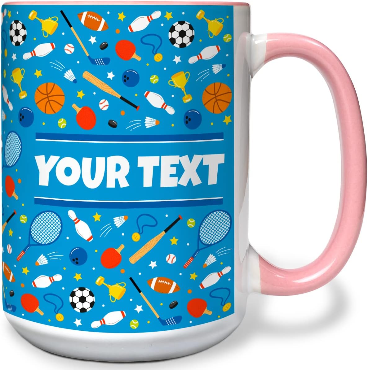 Personalized Mug for Kids - Sports - Custom Name/Text, Ceramic Hot Chocolate/Cocoa/Coffee Cup for
