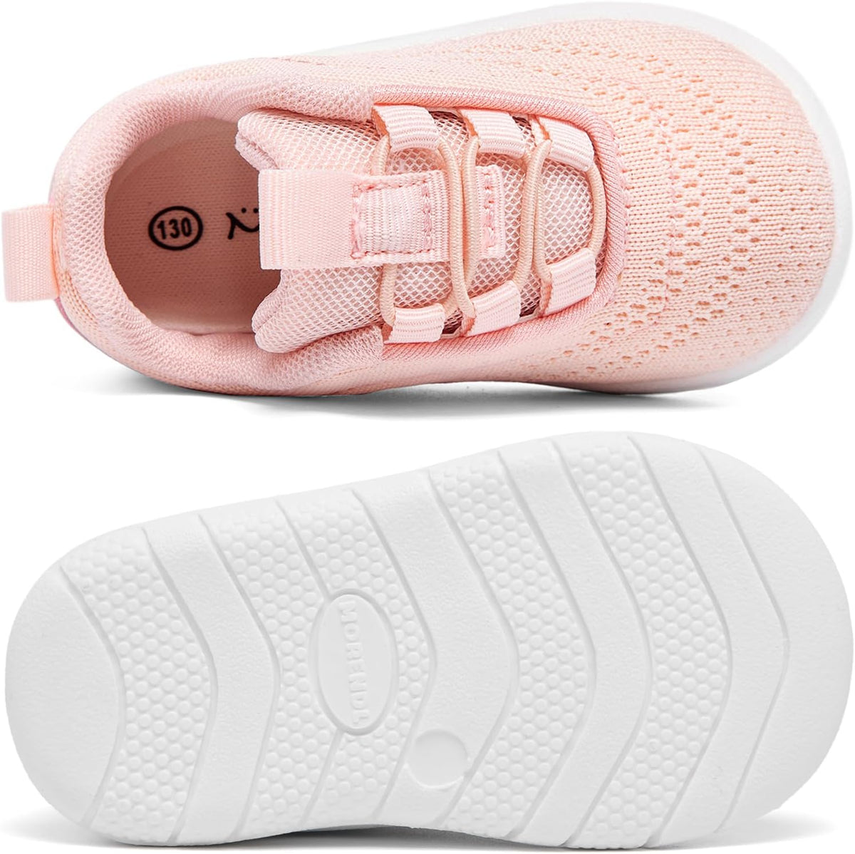 MORENDL Toddler Slip On Sneakers Baby Walking Shoes Non-Slip Breathable Unisex Pink Mesh Lace-Up