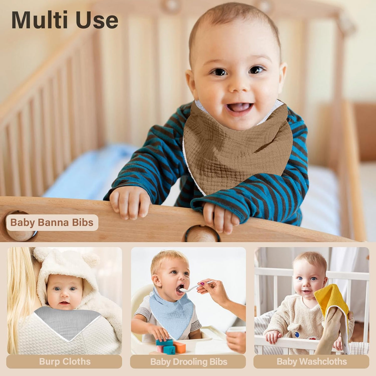 Muslin Baby Bibs,Soft Triangular Baby Bandana Drool Bibs for Baby Boy Girl,Solid Colors Bib for