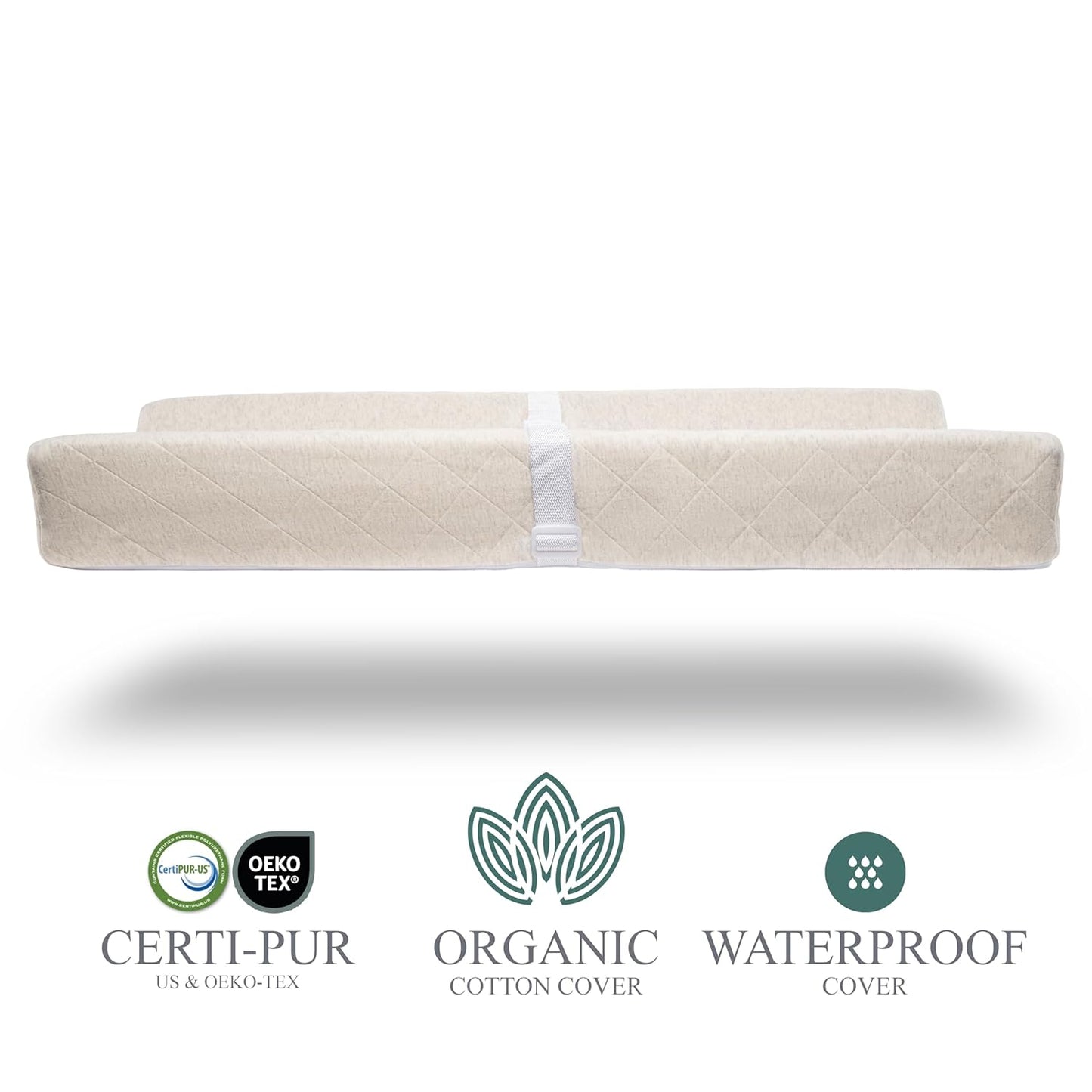 Organic Cotton Contoured Baby Changing Pad w/Waterproof Foam Mattress, Includes Soft, Removable &