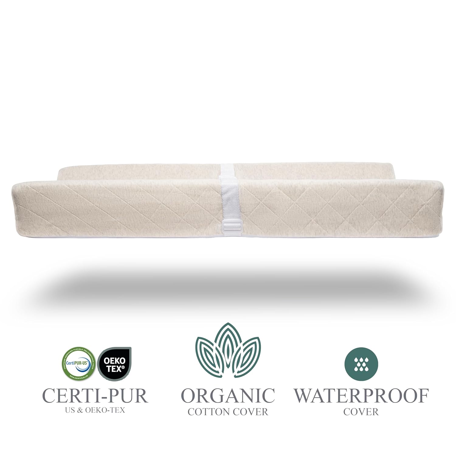 Organic Cotton Contoured Baby Changing Pad w/Waterproof Foam Mattress, Includes Soft, Removable &